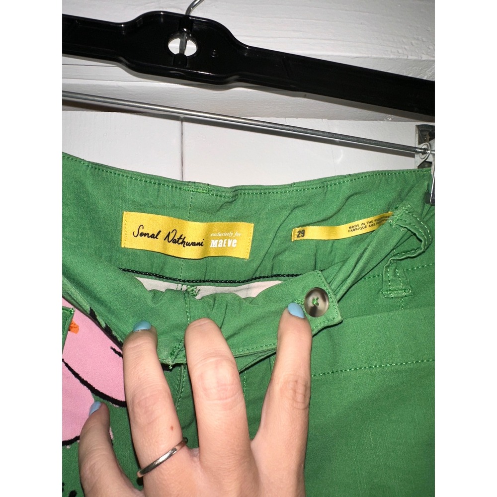 Maeve Sonal Nathwani Colette Cropped Wide-Leg Floral Pants Green 29 - Picture 5 of 7